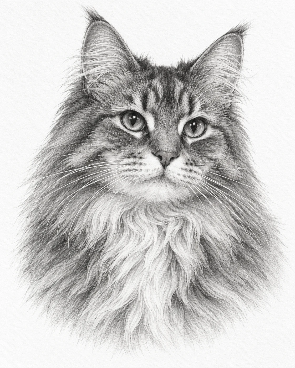 Long haired cat pencil portrait sample