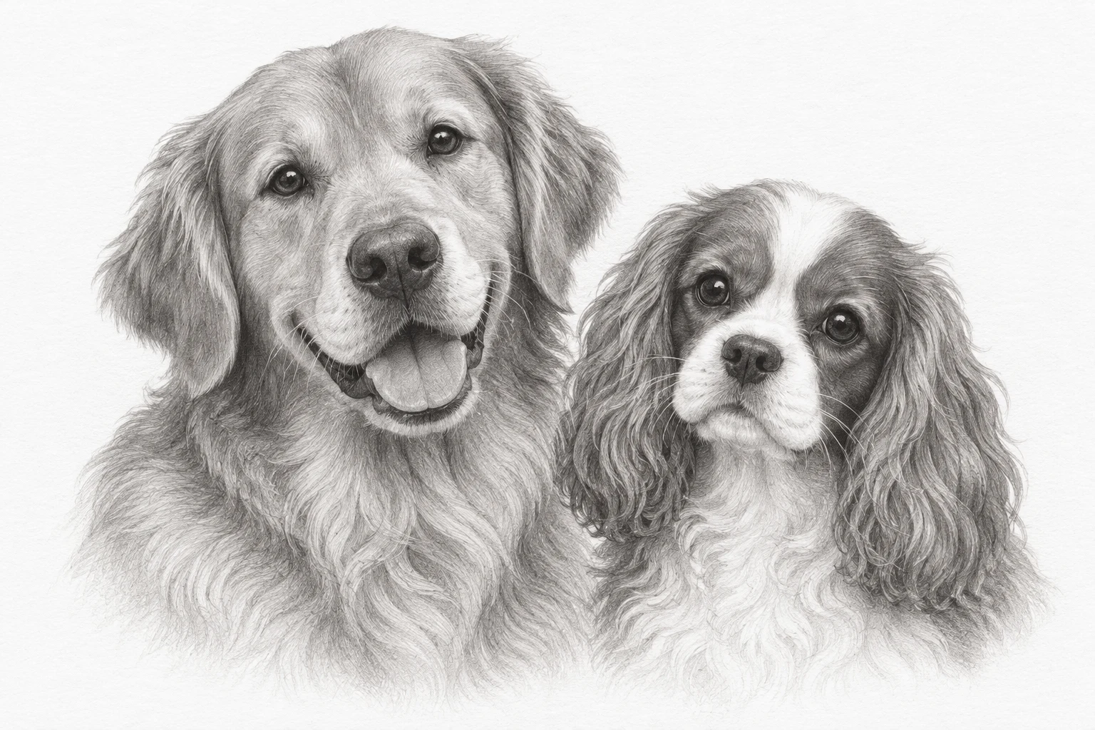 Two dogs together in a pencil portrait sample