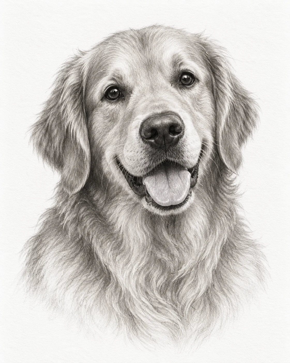 AI sample graphite pencil portrait of a golden retriever